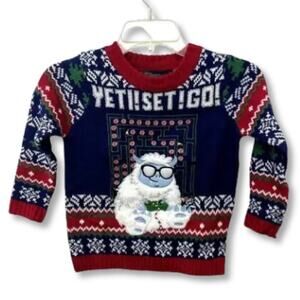 33 Degrees Christmas Sweater "Yeti Set Go" Design Knit Rib Style Boys S/4 NWOT